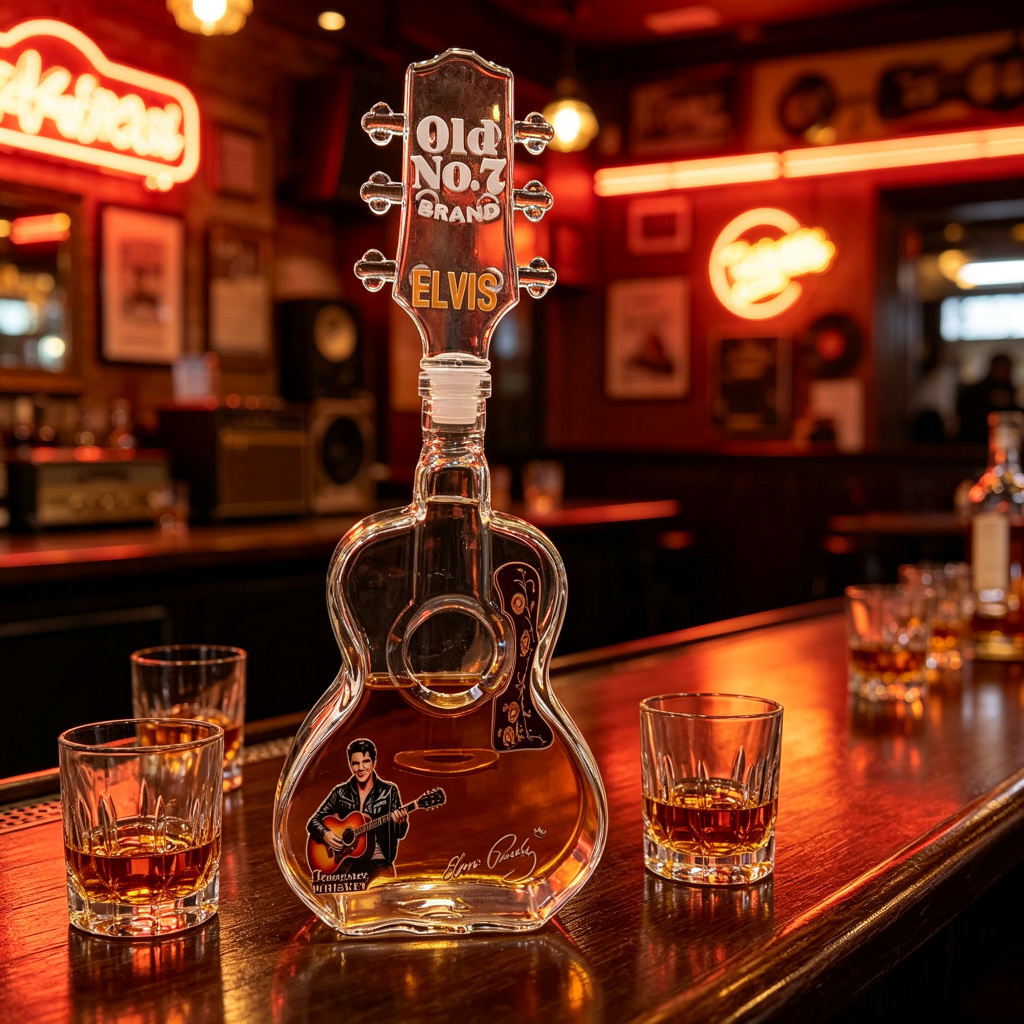 Vintage Collectible Liquor Bottles - Elvis Presley Guitar Shaped Glass Whiskey