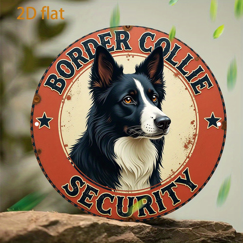 Vintage Collectible Plates - 2D Metal Sign Border Collie Security